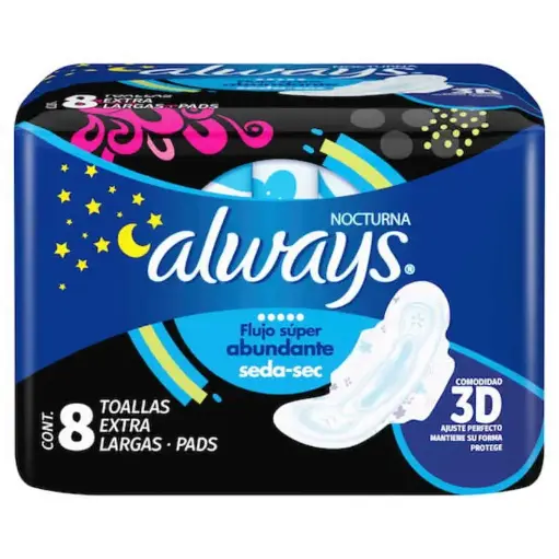 [CUIDADO PERSONAL,HIGIENE] ALWAYS TOALLAS NOCTURNAS SECA CON ALAS CON 8