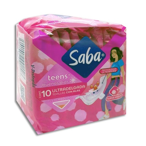[CUIDADO PERSONAL,HIGIENE] TOALLAS SABA TEENS C/ALAS C/10
