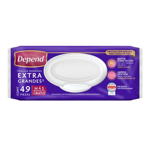 [CUIDADO PERSONAL,HIGIENE] TOALLAS HUMEDAS DEPEND S/ALCOHOL CON 42