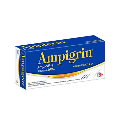 [METAMIZOL SODICO,GUAIFENESINA,MALEATO DE CLORFENIRAMINA,CLORHIDRATO DE LIDOCAINA,AMPICILINA] AMPIGRIN ADULTO 500MG INYECTABLE CON 3 (GI)