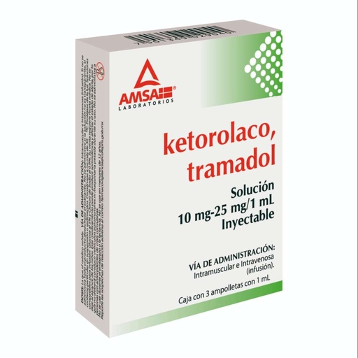 [TRAMADOL,KETOROLACO] KETOROLACO TRAMADOL 10MG/25/1ML INYECTABLE CON 3 (GI)