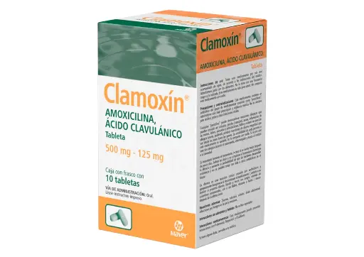 [ACIDO CLAVULANICO,AMOXICILINA] CLAMOXIN 500/125MG TABLETAS CON 10 (GI)
