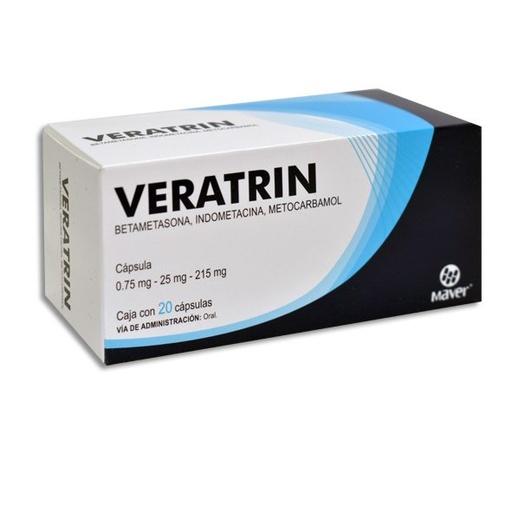 [METOCARBAMOL,BETAMETASONA,INDOMETACINA] VERATRIN 0.75/25/215MG CAPSULAS CON 20 (GI)