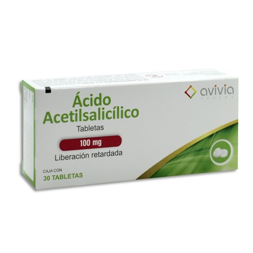 [ACIDO ACETILSALICILICO] ACIDO ACETILSALICILICO AVIVIA 100MG TABLETAS C/30 (GI)