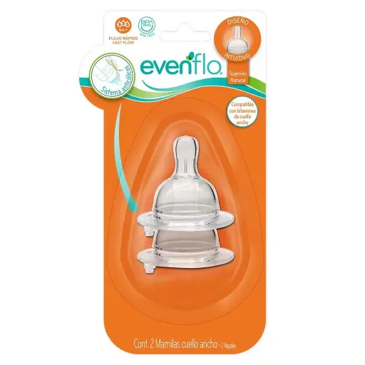 [PRODUCTOS PARA BEBÉS] MAMILA EVENFLO CUELLO ANCHO F.RAPIDO 2PACK
