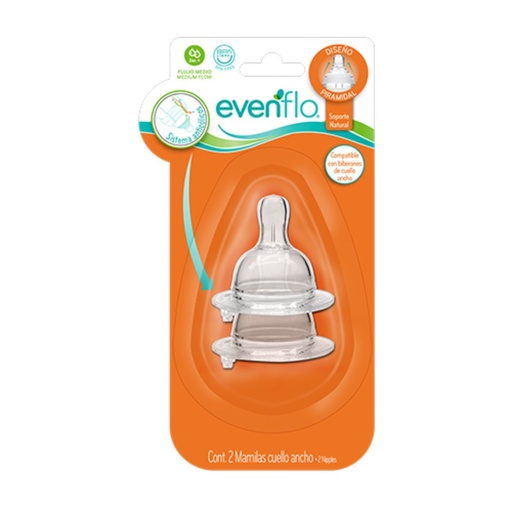 [PRODUCTOS PARA BEBÉS] MAMILA EVENFLO CUELLO ANCHO F.MEDIO 2PACK 