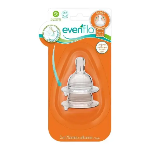 [PRODUCTOS PARA BEBÉS] MAMILA EVENFLO CUELLO ANCHO F.MEDIO 2PACK 
