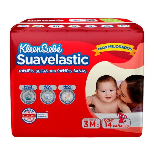 [PAÑALES] PAÑAL KLEENBEBE SUAVELASTIC MAX 3 MEDIANO CON 14