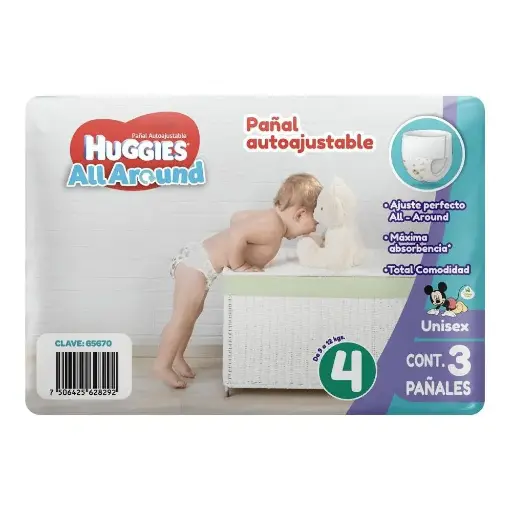 [PAÑALES] PAÑAL HUGGIES ALL AROUND UNISEX E4 CON 3