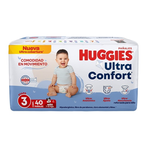[PAÑALES] PAÑAL HUGGIES ULTCONF 3 NIÑO CON 40
