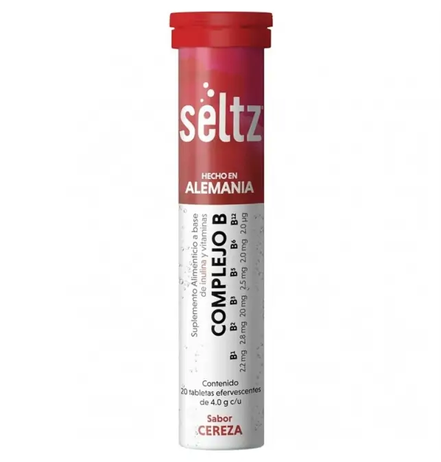 SELTZ CEREZA COMPLEJO B SUPLEMENTO ALIMENTICIO TABLETAS EFERVESCENTES CON 20