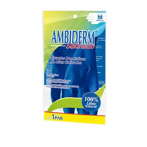GUANTE AMBIDERM SATINADO AZUL MEDIANO BOLSA C/1 PAR *