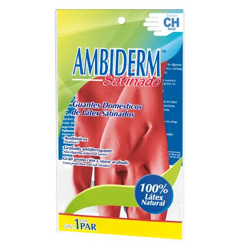 GUANTE AMBIDERM SATINADO ROJO MEDIANO BOLSA C/1 PAR *