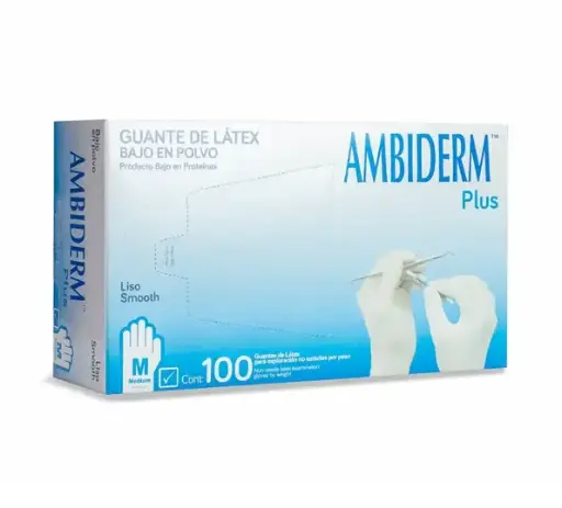 GUANTE AMBIDERM PLUS LISO AZUL MEDIANO C/100 *