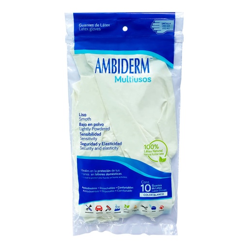 GUANTE AMBIDERM MULTIUSOS BLANCO UNITALLA BOLSA C/10 PZAS *
