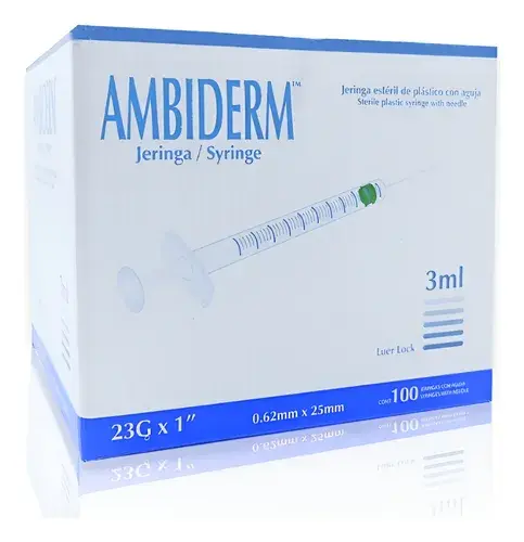 JERINGA AMBIDERM 3ML AZUL 23GX25MM CAJA C/100 *