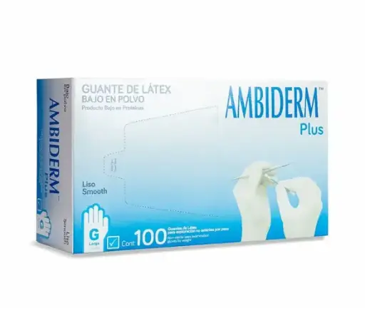 GUANTE AMBIDERM PLUS AZUL GDE C/100