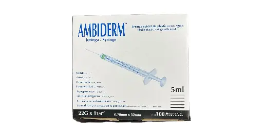 JERINGA AMBIDERM 5ML NEGRA 22GX32MM CAJA C/100 *