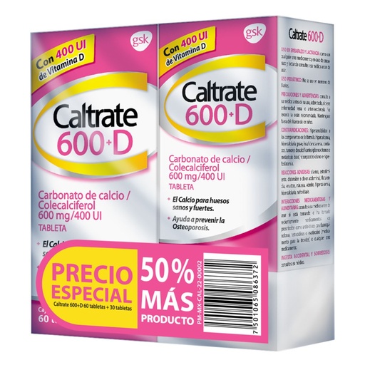CALTRATE 600+D TABLETAS C/60 + 30