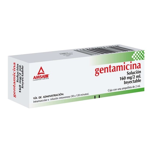 GENTAMICINA AMSA 160MG/2ML INYECTABLE C/1 (GI)