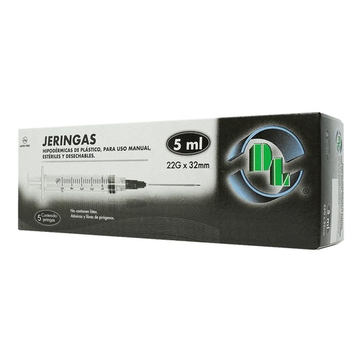 JERINGA DL NEGRA 5ML 22GX32MM C/5