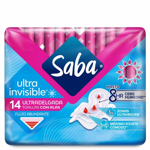 TOALLAS SANITARIA SABA ULTRA INVISIBLE C/ALAS C/14