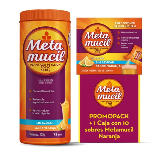 METAMUCIL NARANJA 425G + CAJA SOBRES NARANJA C/10